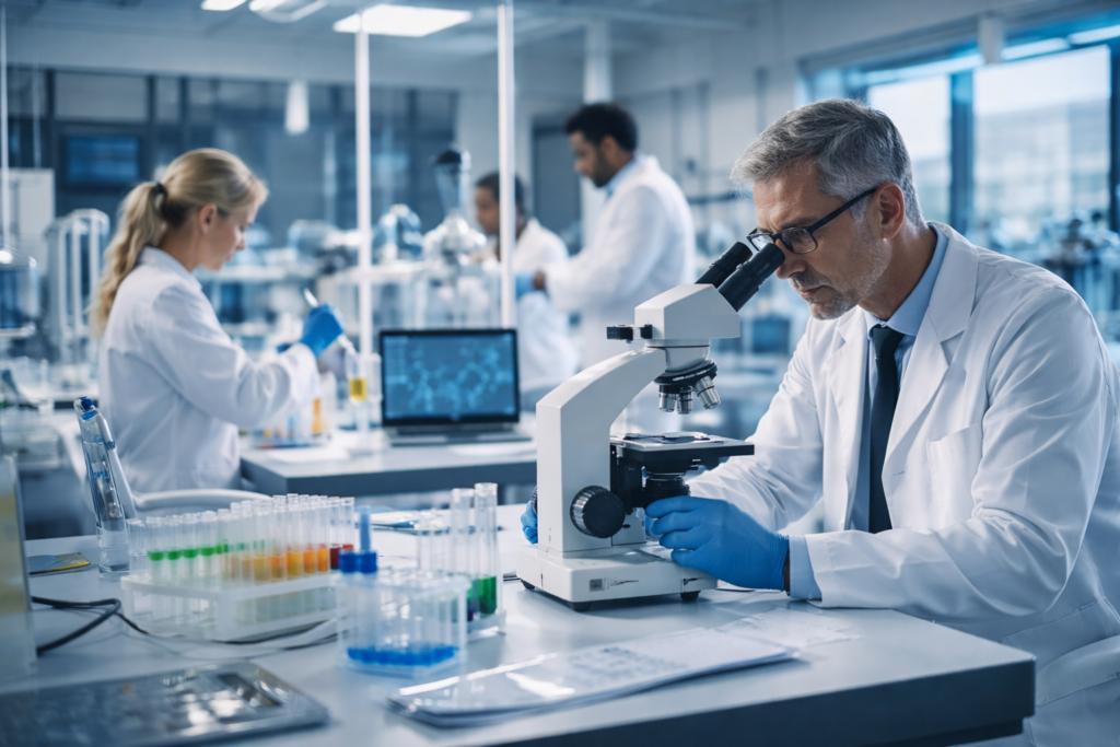 End-to-end biologic drug discovery workflow including antibody screening, protein analysis, and laboratory research.